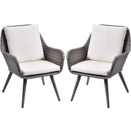 Outdoor Wicker Dining Chair PE Rattan Accent Chair with Beige Cushion Patio Garden Furniture