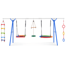 5-in-1 Outdoor Toddler Swing Set, Playground Swing Set With Steel Frame, Multifunctional Playset For Kids With Climbing Ladder, Saucer Swing, Monkey P