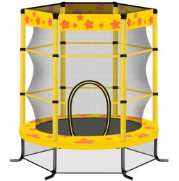 55 Inch Kids Trampoline With Safety Enclosure Net, 4.5FT Outdoor Indoor Trampoline For Kids Purple (Color: Yellow)