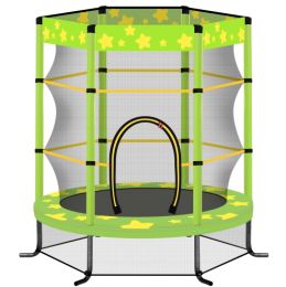 55 Inch Kids Trampoline With Safety Enclosure Net, 4.5FT Outdoor Indoor Trampoline For Kids Purple (Color: Green)